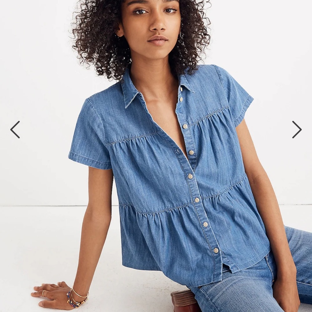 Madewell Blue Denim Button-Front Short-Sleeve Top